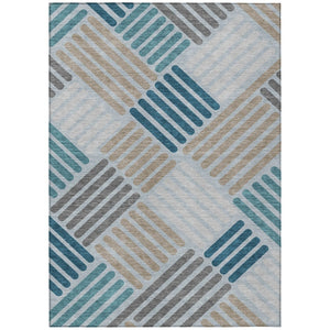 HomeRoots 5' X 8' Teal Blue Geometric Area Rug - Stylish, Washable, Stain-Resistant, Indoor/Outdoor Essential! 660434