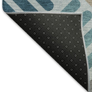 HomeRoots 8' Teal Blue Round Geometric Area Rug – Stylish, Washable, Durable for Indoor & Outdoor Spaces 660435