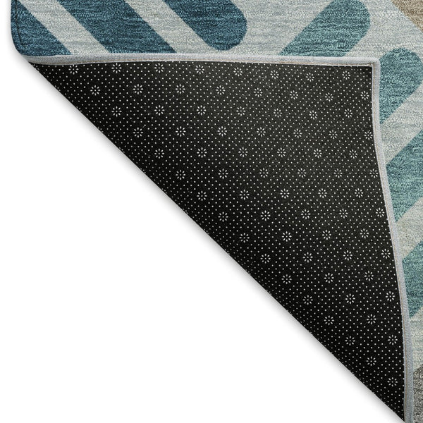 HomeRoots 8' Teal Blue Round Geometric Area Rug – Stylish, Washable, Durable for Indoor & Outdoor Spaces 660435