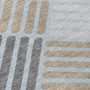 HomeRoots 8' Teal Blue Round Geometric Area Rug – Stylish, Washable, Durable for Indoor & Outdoor Spaces 660435