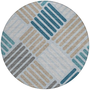 HomeRoots 8' Teal Blue Round Geometric Area Rug – Stylish, Washable, Durable for Indoor & Outdoor Spaces 660435