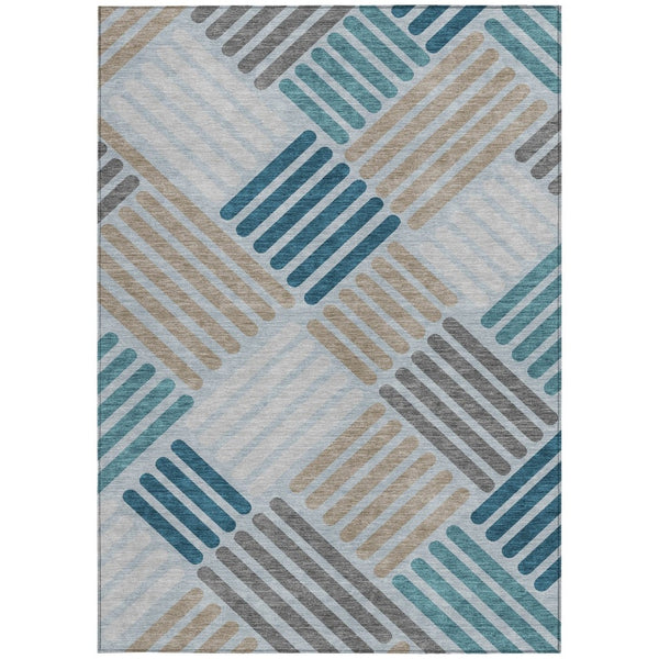 HomeRoots 9' X 12' Stylish Teal Blue Geometric Indoor-Outdoor Area Rug - Durable, Washable, Versatile Design 660437