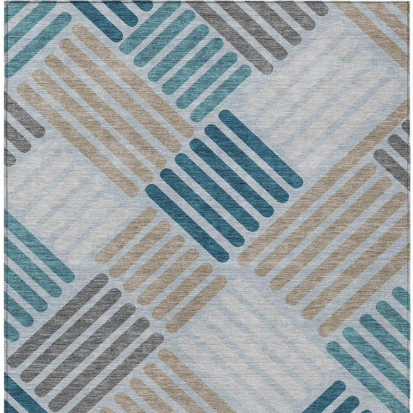 HomeRoots 9' X 12' Stylish Teal Blue Geometric Indoor-Outdoor Area Rug - Durable, Washable, Versatile Design 660437