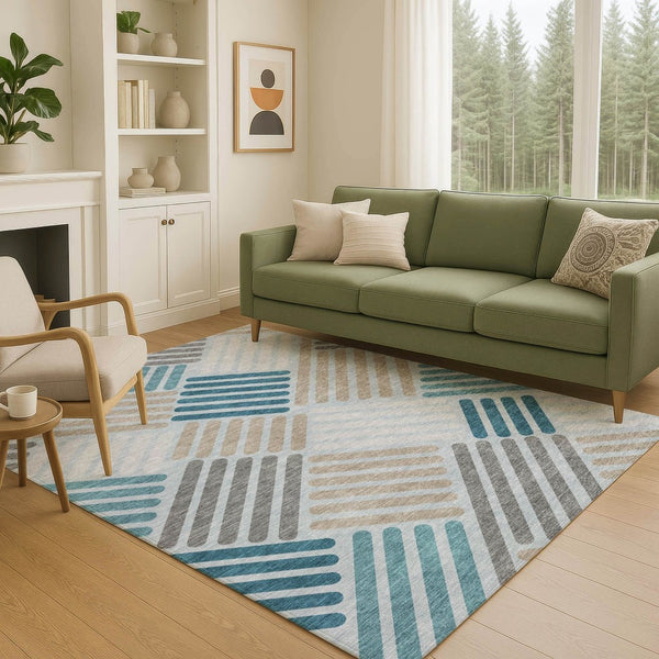 HomeRoots 10' Teal Blue Geometric Indoor Outdoor Area Rug - Stylish, Durable, Washable for Any Space! 660438