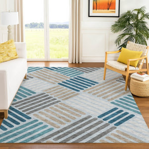 HomeRoots 10' Teal Blue Geometric Indoor Outdoor Area Rug - Stylish, Durable, Washable for Any Space! 660438