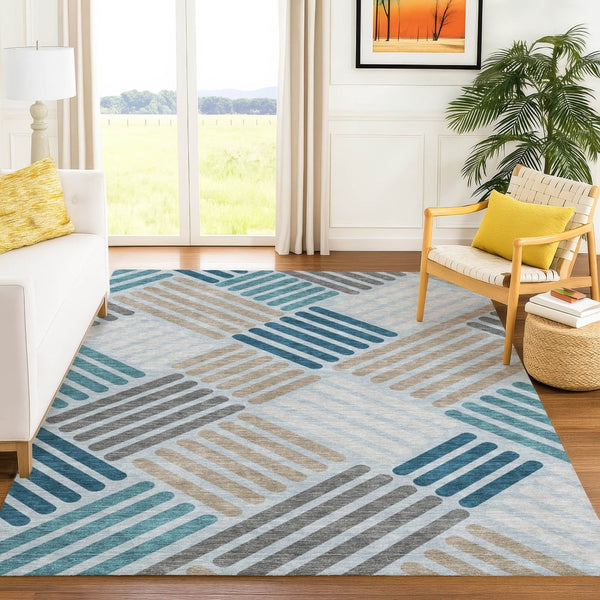 HomeRoots 10' Teal Blue Geometric Indoor Outdoor Area Rug - Stylish, Durable, Washable for Any Space! 660438