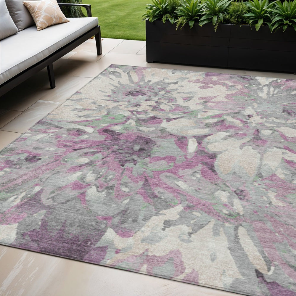 HomeRoots 5' X 8' Blush Ivory Gray Floral Area Rug - Washable, Durable, Perfect for Indoor & Outdoor Spaces! 660440