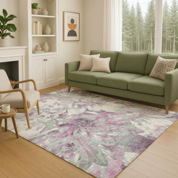 HomeRoots 5' X 8' Blush Ivory Gray Floral Area Rug - Washable, Durable, Perfect for Indoor & Outdoor Spaces! 660440