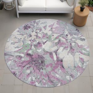 HomeRoots 8' Elegant Blush Ivory Gray Round Floral Rug - Washable, Durable, Perfect for Indoor & Outdoor Spaces! 660441