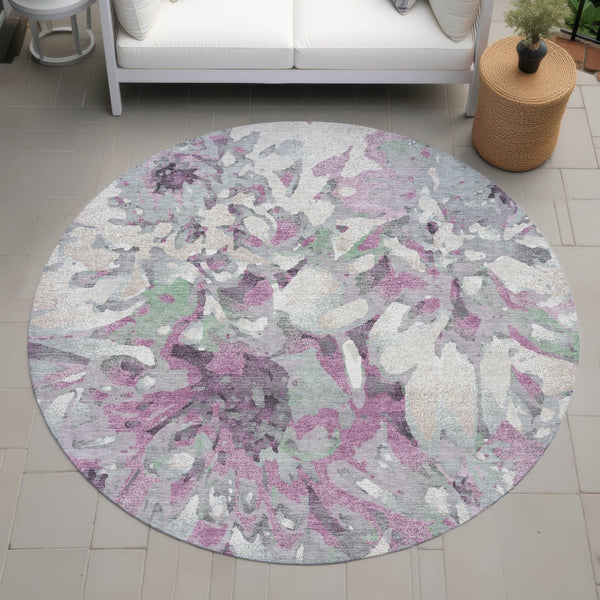 HomeRoots 8' Elegant Blush Ivory Gray Round Floral Rug - Washable, Durable, Perfect for Indoor & Outdoor Spaces! 660441
