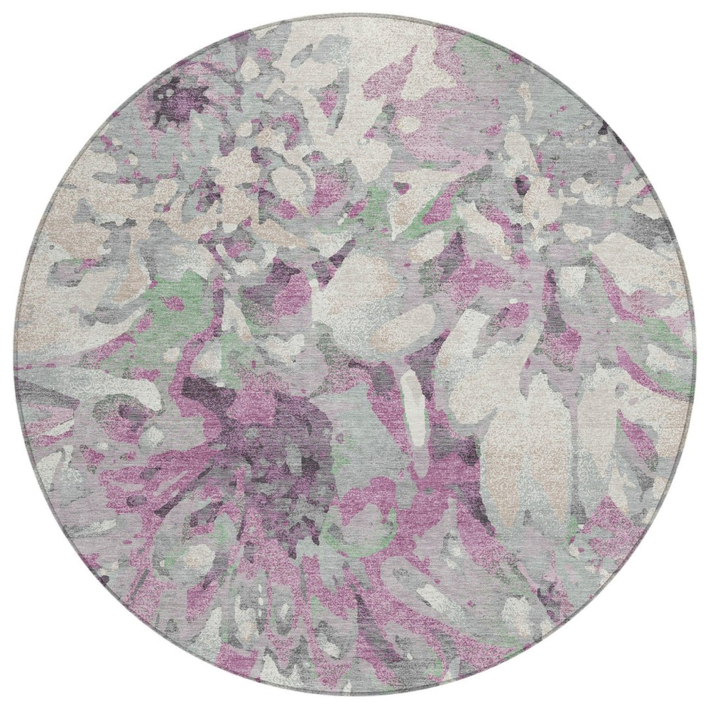 HomeRoots 8' Elegant Blush Ivory Gray Round Floral Rug - Washable, Durable, Perfect for Indoor & Outdoor Spaces! 660441