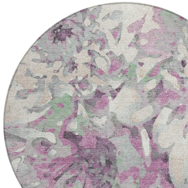 HomeRoots 8' Elegant Blush Ivory Gray Round Floral Rug - Washable, Durable, Perfect for Indoor & Outdoor Spaces! 660441