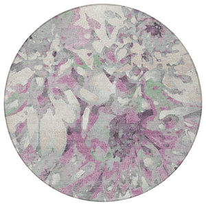 HomeRoots 8' Elegant Blush Ivory Gray Round Floral Rug - Washable, Durable, Perfect for Indoor & Outdoor Spaces! 660441