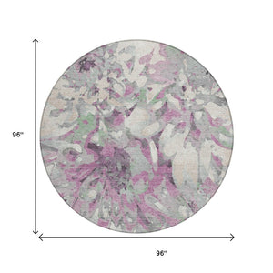 HomeRoots 8' Elegant Blush Ivory Gray Round Floral Rug - Washable, Durable, Perfect for Indoor & Outdoor Spaces! 660441