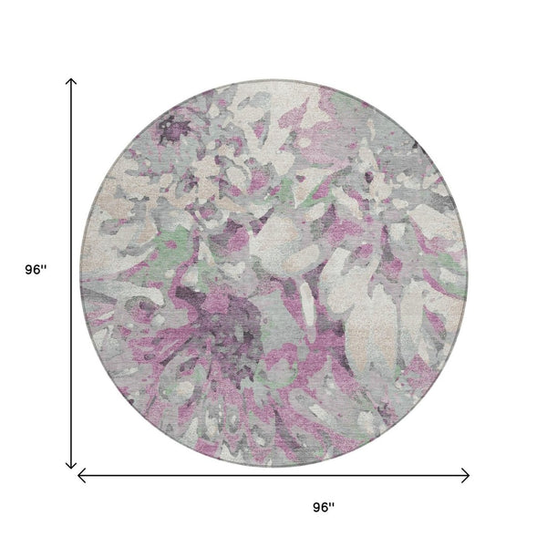 HomeRoots 8' Elegant Blush Ivory Gray Round Floral Rug - Washable, Durable, Perfect for Indoor & Outdoor Spaces! 660441