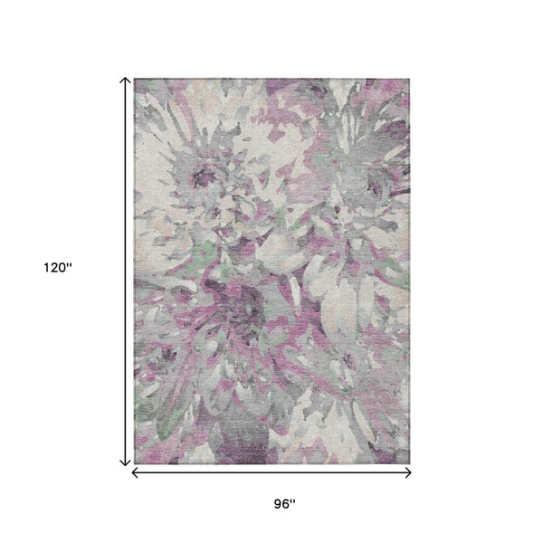 HomeRoots 8' X 10' Blush Ivory Gray Floral Area Rug - Stylish, Washable, Durable for Indoor & Outdoor Spaces 660442