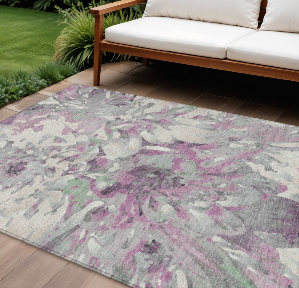 HomeRoots 9' X 12' Blush Ivory Gray Floral Indoor Outdoor Area Rug – Durable, Washable, Elegant for Any Space 660443