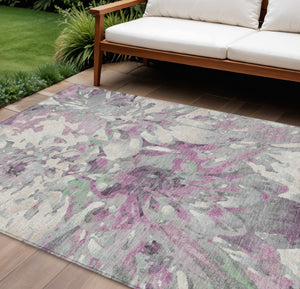 HomeRoots 9' X 12' Blush Ivory Gray Floral Indoor Outdoor Area Rug – Durable, Washable, Elegant for Any Space 660443