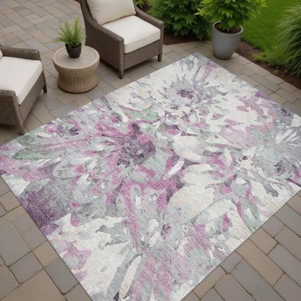 HomeRoots 9' X 12' Blush Ivory Gray Floral Indoor Outdoor Area Rug – Durable, Washable, Elegant for Any Space 660443