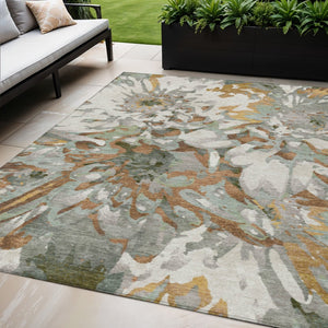 HomeRoots 5' Copper Gray and Ivory Floral Area Rug - Washable, Durable Design for Indoor & Outdoor Use! 660446
