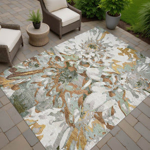 HomeRoots 5' Copper Gray and Ivory Floral Area Rug - Washable, Durable Design for Indoor & Outdoor Use! 660446