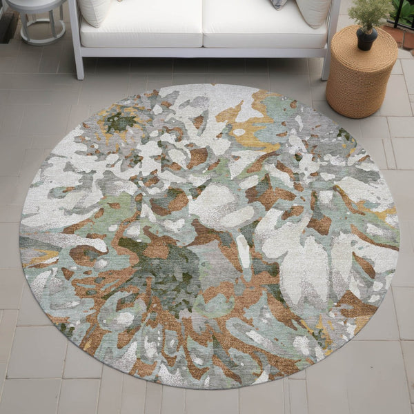 HomeRoots 8' Copper Gray Floral Area Rug - Stylish Round Design for Indoor/Outdoor Spaces, Machine Washable! 660447