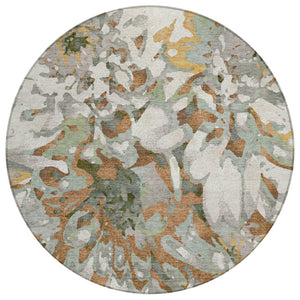 HomeRoots 8' Copper Gray Floral Area Rug - Stylish Round Design for Indoor/Outdoor Spaces, Machine Washable! 660447