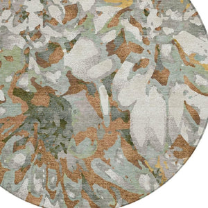 HomeRoots 8' Copper Gray Floral Area Rug - Stylish Round Design for Indoor/Outdoor Spaces, Machine Washable! 660447