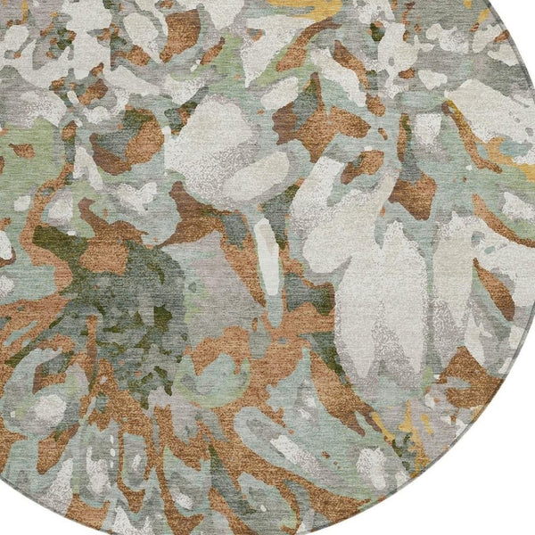 HomeRoots 8' Copper Gray Floral Area Rug - Stylish Round Design for Indoor/Outdoor Spaces, Machine Washable! 660447