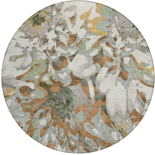 HomeRoots 8' Copper Gray Floral Area Rug - Stylish Round Design for Indoor/Outdoor Spaces, Machine Washable! 660447