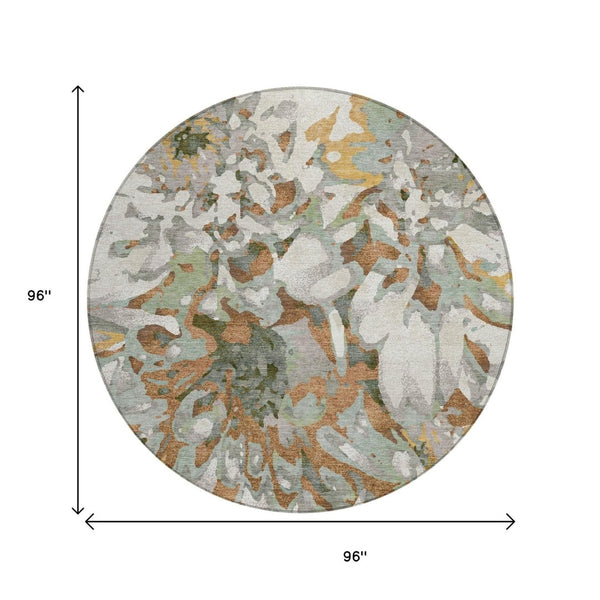 HomeRoots 8' Copper Gray Floral Area Rug - Stylish Round Design for Indoor/Outdoor Spaces, Machine Washable! 660447
