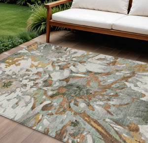 HomeRoots 10' Copper Gray and Ivory Floral Washable Area Rug for Indoor/Outdoor Use - Durable & Stylish Decor 660450
