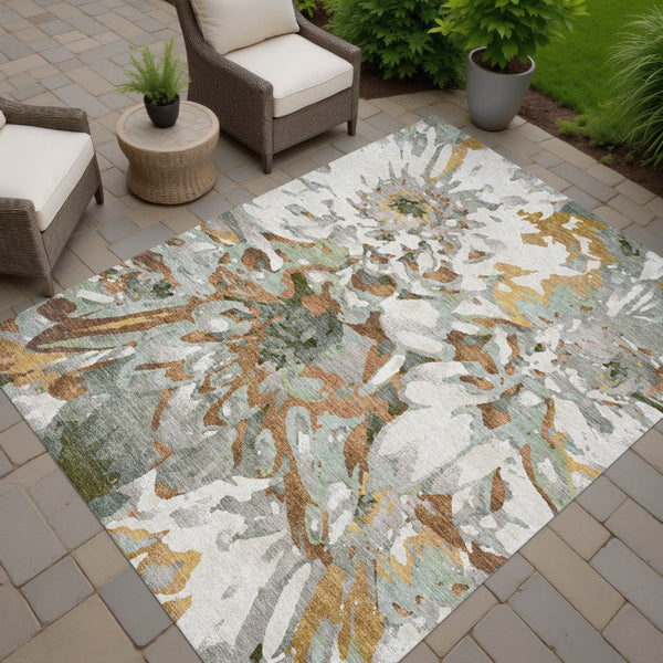 HomeRoots 10' Copper Gray and Ivory Floral Washable Area Rug for Indoor/Outdoor Use - Durable & Stylish Decor 660450