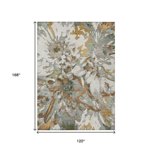 HomeRoots 10' Copper Gray and Ivory Floral Washable Area Rug for Indoor/Outdoor Use - Durable & Stylish Decor 660450