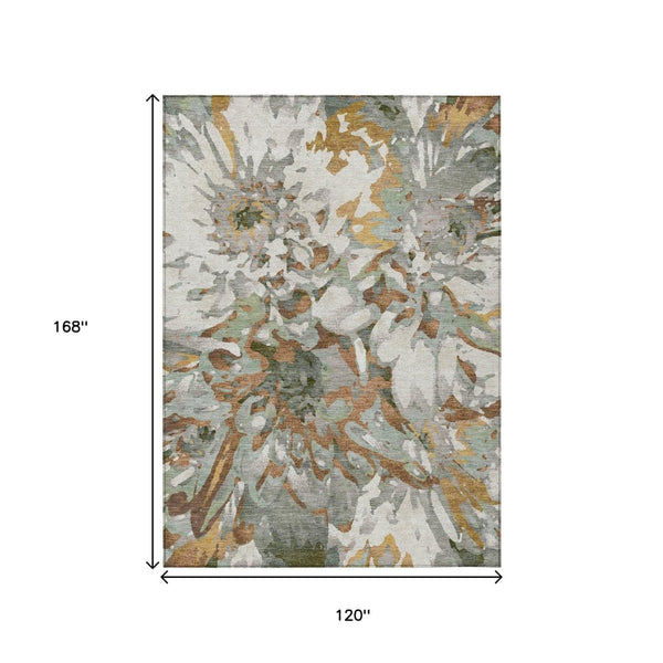 HomeRoots 10' Copper Gray and Ivory Floral Washable Area Rug for Indoor/Outdoor Use - Durable & Stylish Decor 660450
