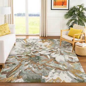 HomeRoots 10' Copper Gray and Ivory Floral Washable Area Rug for Indoor/Outdoor Use - Durable & Stylish Decor 660450