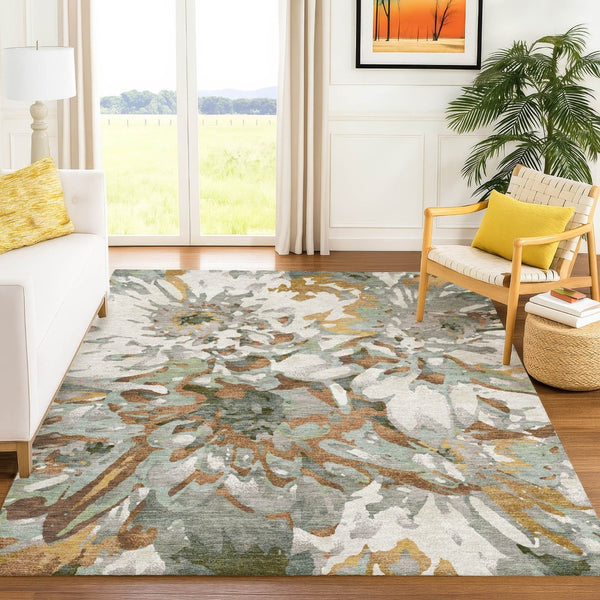 HomeRoots 10' Copper Gray and Ivory Floral Washable Area Rug for Indoor/Outdoor Use - Durable & Stylish Decor 660450