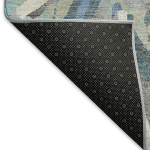HomeRoots 5' Denim Blue Gray Ivory Floral Rug - Washable, Durable, Indoor/Outdoor Design for High-Traffic Areas 660452