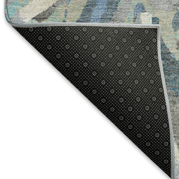 HomeRoots 5' Denim Blue Gray Ivory Floral Rug - Washable, Durable, Indoor/Outdoor Design for High-Traffic Areas 660452