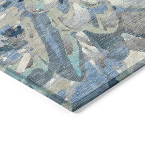 HomeRoots 5' Denim Blue Gray Ivory Floral Rug - Washable, Durable, Indoor/Outdoor Design for High-Traffic Areas 660452