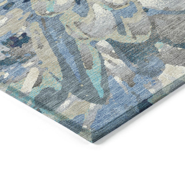 HomeRoots 5' Denim Blue Gray Ivory Floral Rug - Washable, Durable, Indoor/Outdoor Design for High-Traffic Areas 660452