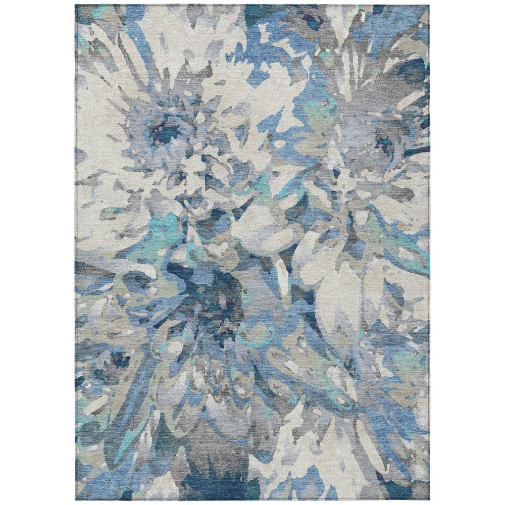 HomeRoots 8' X 10' Floral Denim Blue Gray Ivory Area Rug – Durable, Washable, Perfect for Indoor & Outdoor Use! 660454