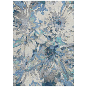 HomeRoots 10' Floral Denim Blue and Gray Washable Area Rug - Durable Indoor/Outdoor Design for Everyday Elegance 660456