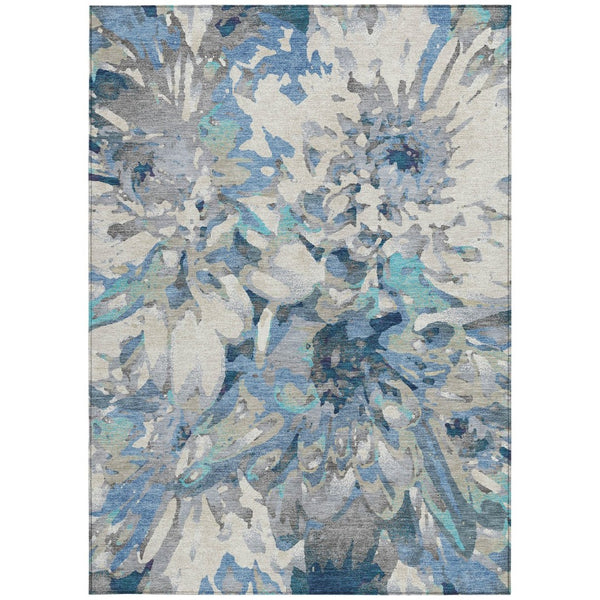 HomeRoots 10' Floral Denim Blue and Gray Washable Area Rug - Durable Indoor/Outdoor Design for Everyday Elegance 660456