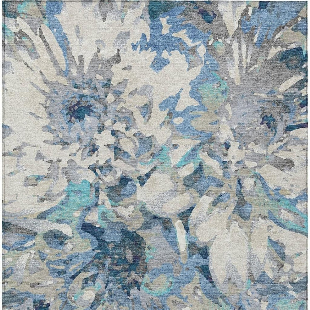 HomeRoots 10' Floral Denim Blue and Gray Washable Area Rug - Durable Indoor/Outdoor Design for Everyday Elegance 660456