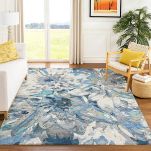 HomeRoots 10' Floral Denim Blue and Gray Washable Area Rug - Durable Indoor/Outdoor Design for Everyday Elegance 660456