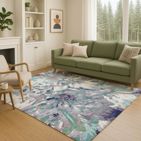 HomeRoots 5' Lavender Gray & Ivory Floral Area Rug - Durable, Washable for Indoor/Outdoor Spaces, Easy Care! 660458