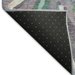 HomeRoots 8' Round Floral Area Rug in Lavender, Gray & Ivory - Washable, Durable for Indoor & Outdoor Use 660459