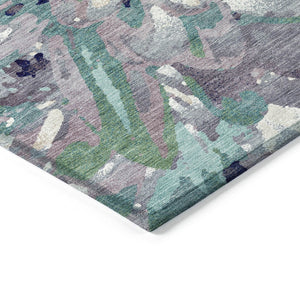 HomeRoots 8' Round Floral Area Rug in Lavender, Gray & Ivory - Washable, Durable for Indoor & Outdoor Use 660459