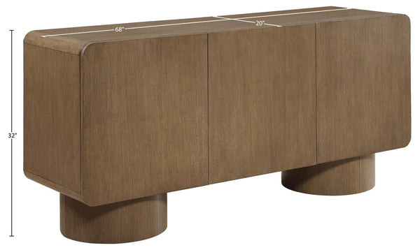 Meridian Furniture Adagio Oak Veneer Sideboard Buffet with Soft Close Drawers for Elegant Dining Room Storage Brown 66045Brown